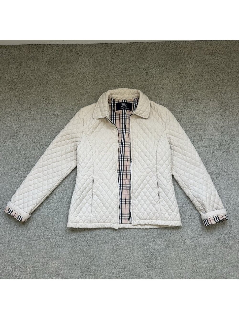 Burberry Brit Women’s Kencott Quilted Zip up Nova Check Jacket Beige Size XS